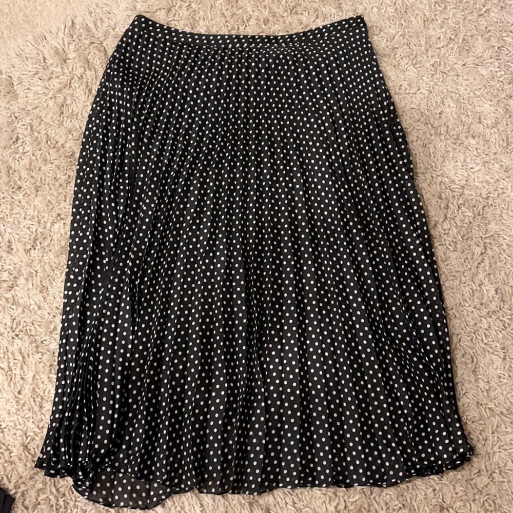 Loft Black & White Polka Dot Pleated Skirt